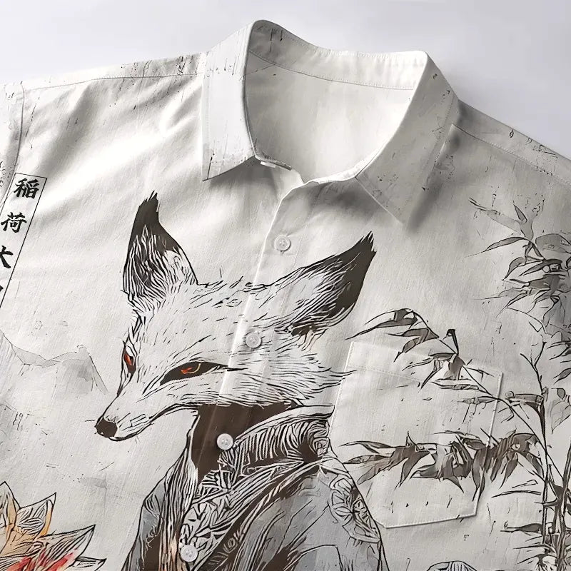 Japanese Lion Button-up Shirt for Everyday
