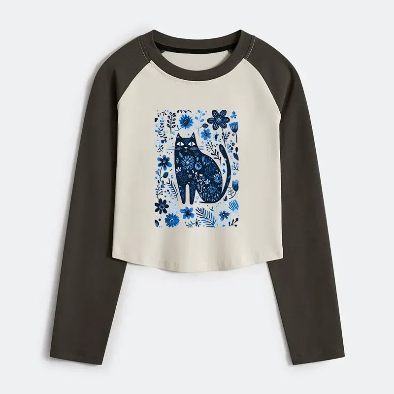 Japanese Cat Flower Crop Top for Summer
