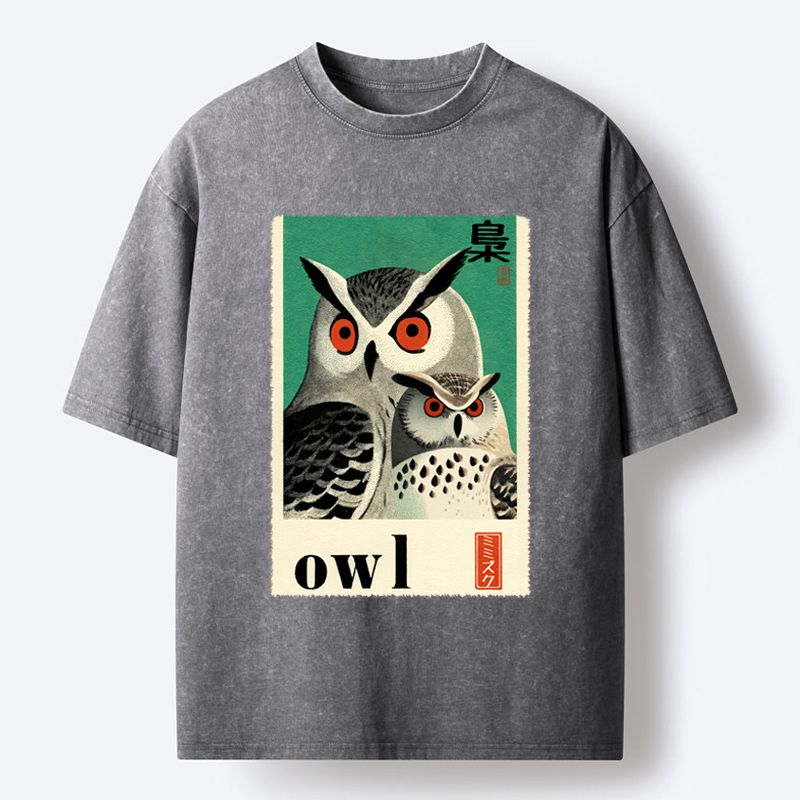 Kyoto-Lion Eagle Owls Washed T-Shirt
