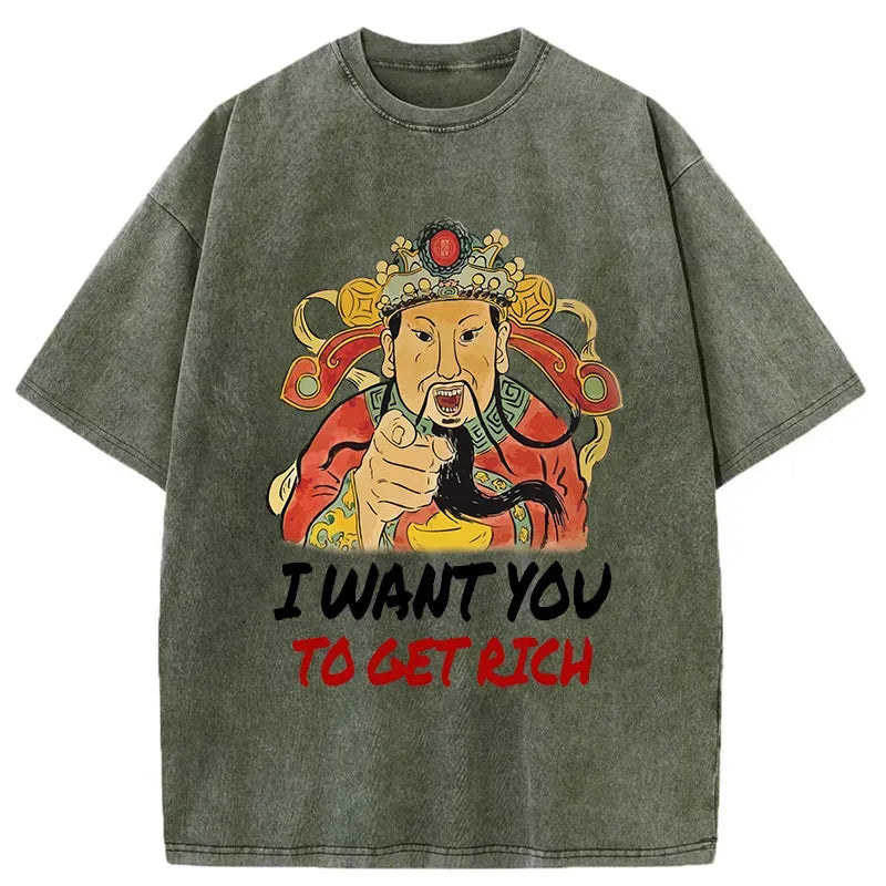 God of Wealth Unisex Washed T-Shirt