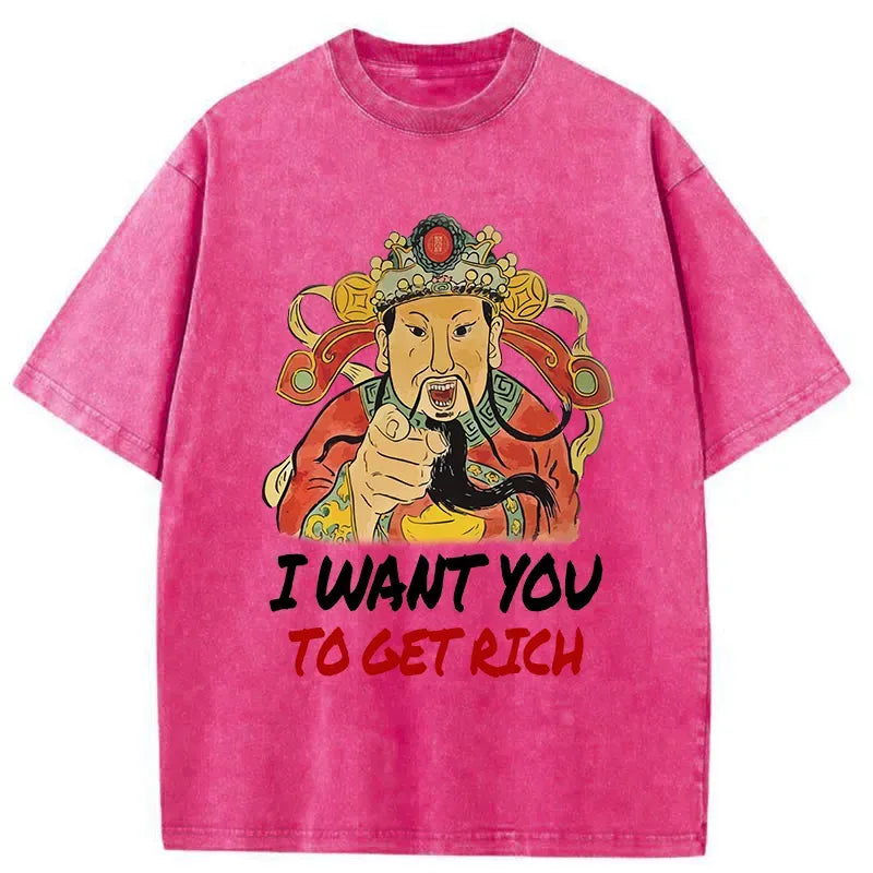 Kyoto-Lion Whoever The God Of Wealth Points To Will Become Rich Washed T-Shirt