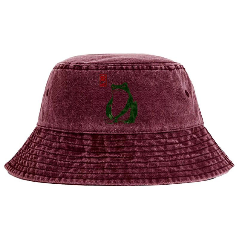 Kyoto-Lion Woodblock Print Frog Washed Bucket Hat