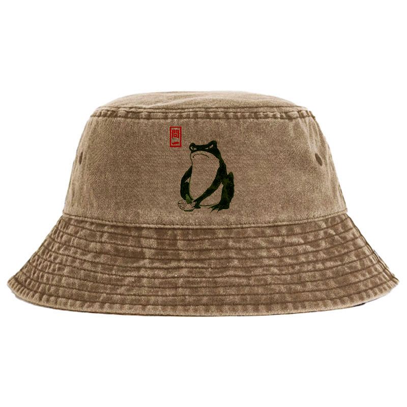 Vintage Washed Frog Bucket Hat for Summer