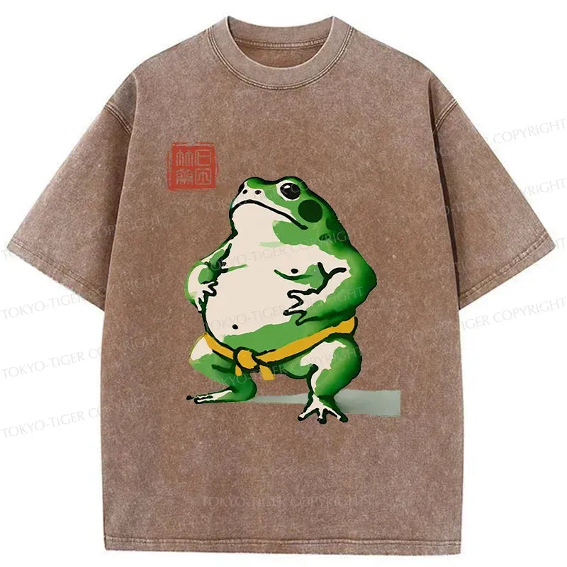 Kyoto-Lion Frog Sumo Wrestler Washed T-Shirt