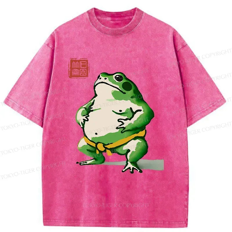 Kyoto-Lion Frog Sumo Wrestler Washed T-Shirt