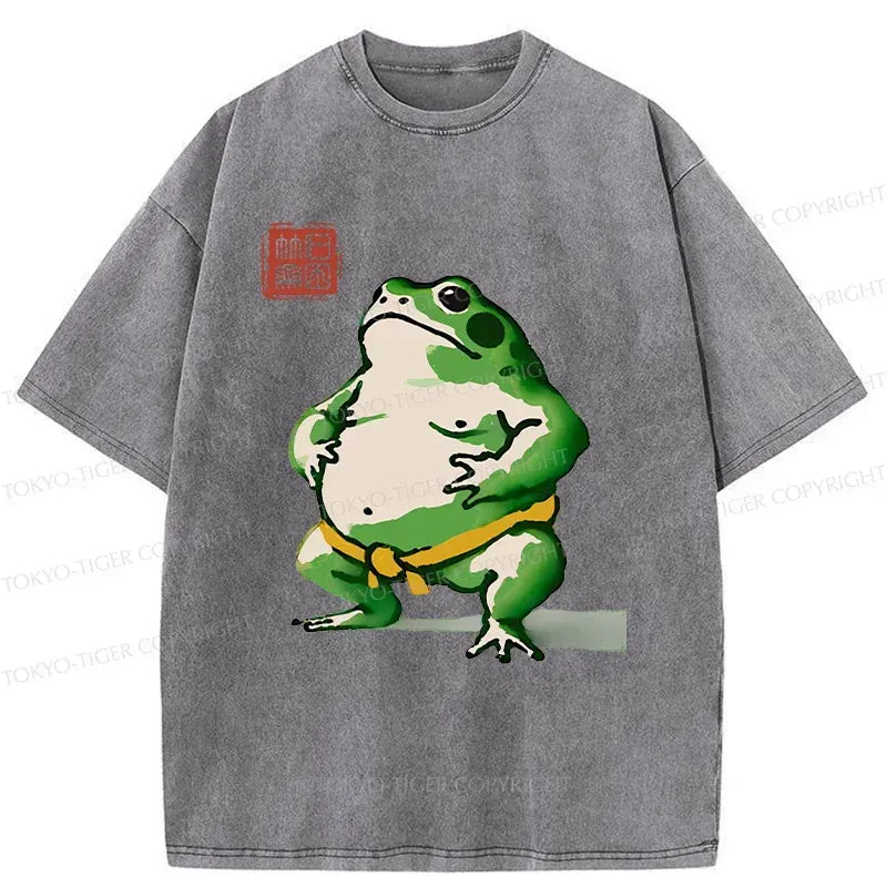 Kyoto-Lion Frog Sumo Wrestler Washed T-Shirt