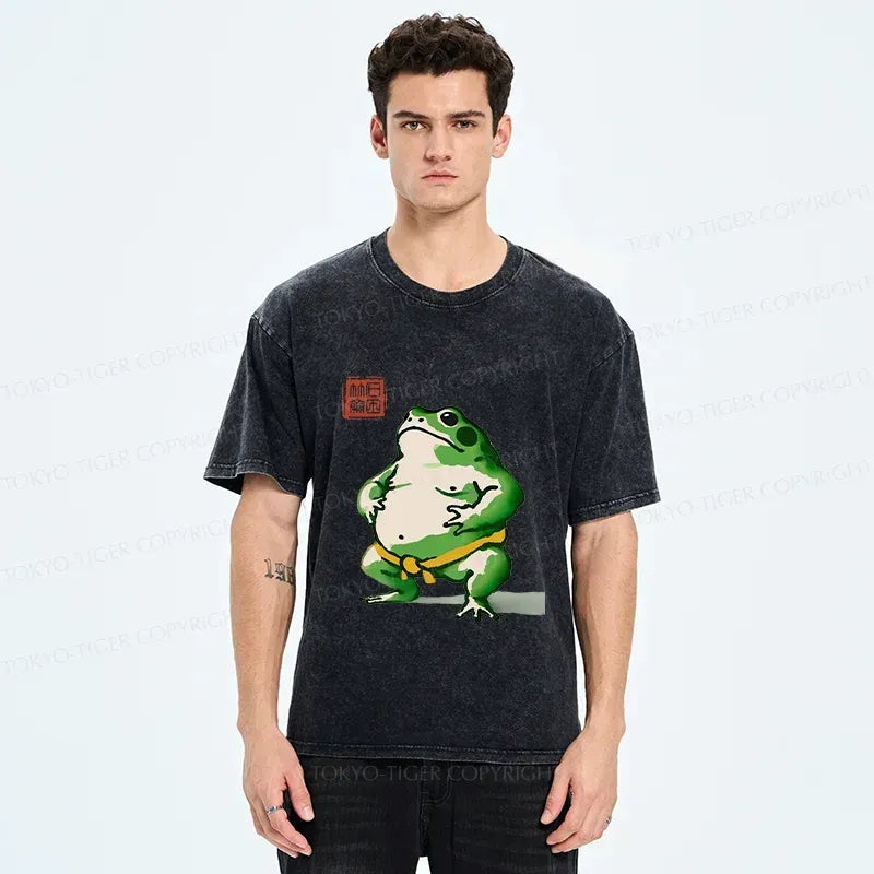 Kyoto-Lion Frog Sumo Wrestler Washed T-Shirt