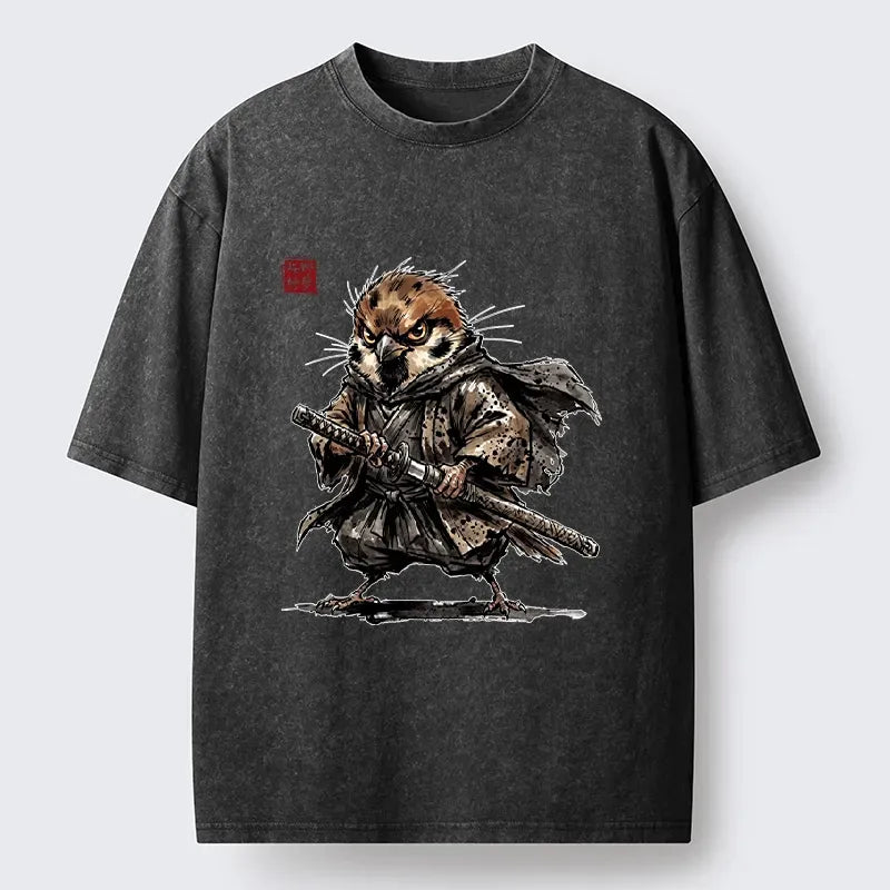 Kyoto-Lion Sparrow Samurai Ready To Fight Washed T-Shirt