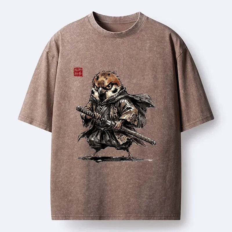 Kyoto-Lion Sparrow Samurai Ready To Fight Washed T-Shirt