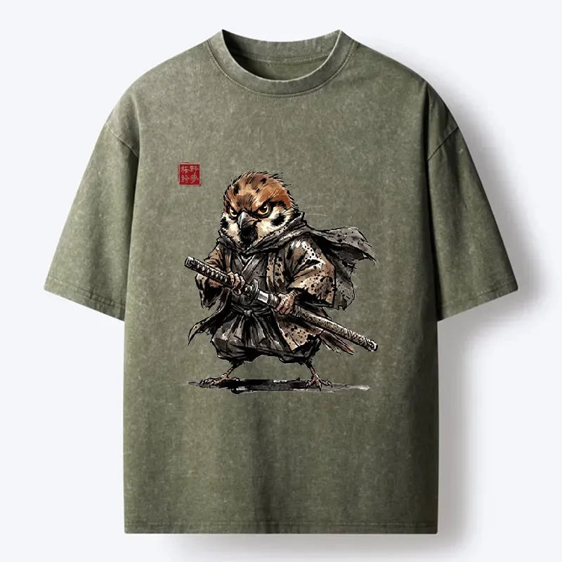 Japanese samurai washed t-shirt for men
