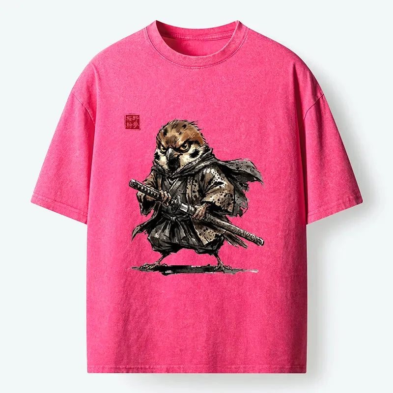 Kyoto-Lion Sparrow Samurai Ready To Fight Washed T-Shirt