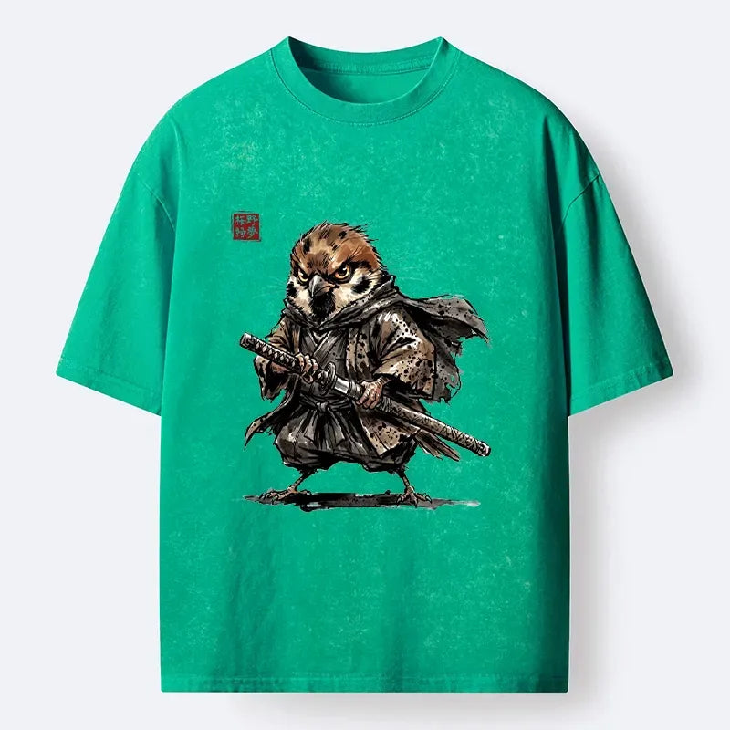 Kyoto-Lion Sparrow Samurai Ready To Fight Washed T-Shirt