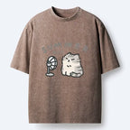 Kyoto-Lion Summer Cat Chills With A Fan Washed T-Shirt