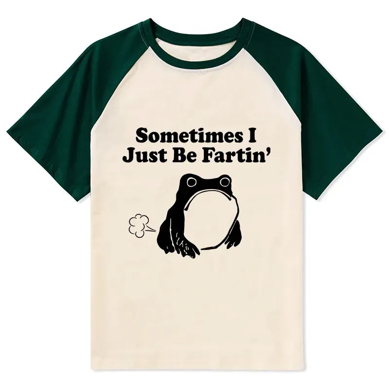 Kyoto-Lion Farting Frog Japanese Raglan T-shirt