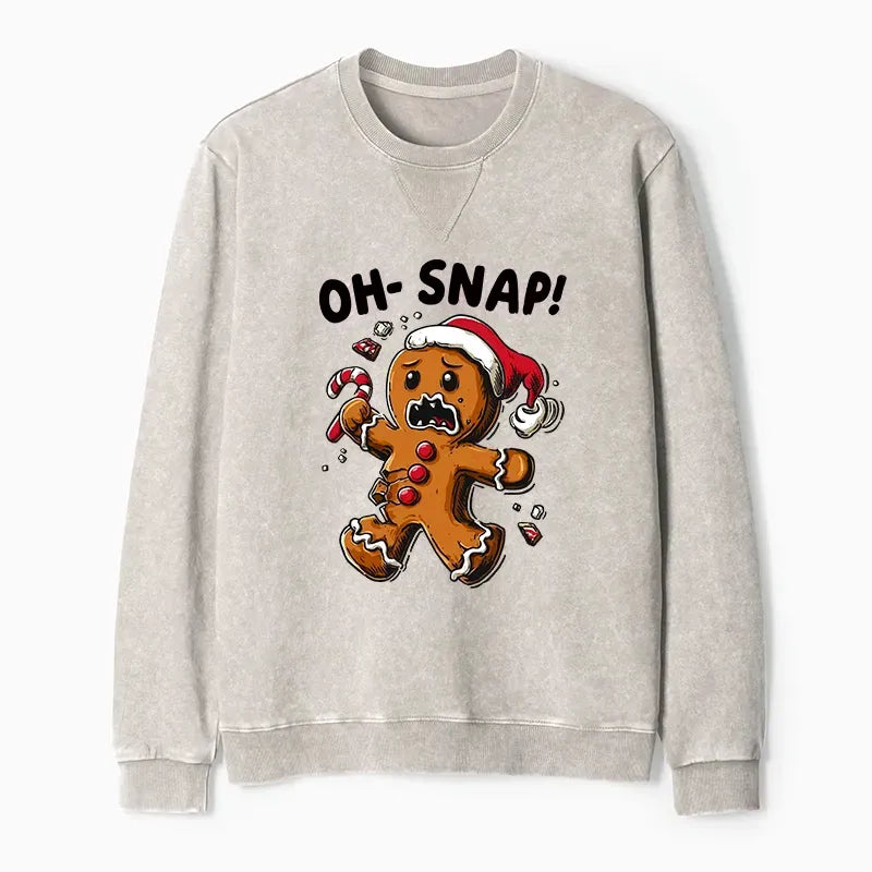 Kyoto-Lion Oh Snap The Gingerbread Man's Christmas Chaos Washed Terry Sweatshirt