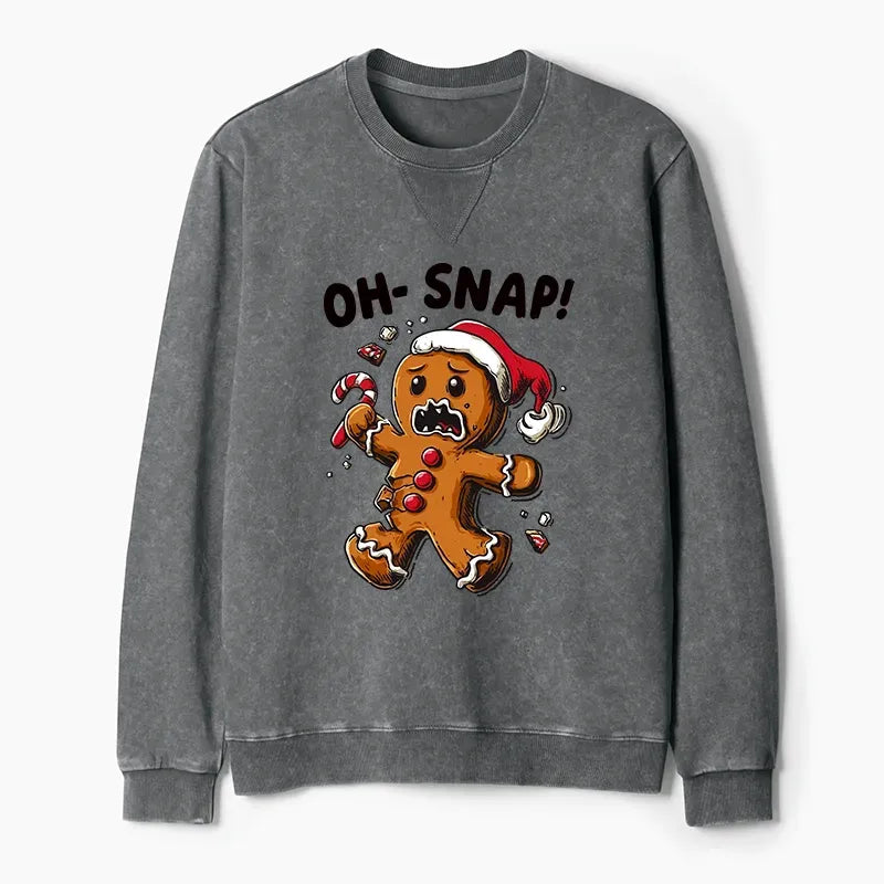 Kyoto-Lion Oh Snap The Gingerbread Man's Christmas Chaos Washed Terry Sweatshirt
