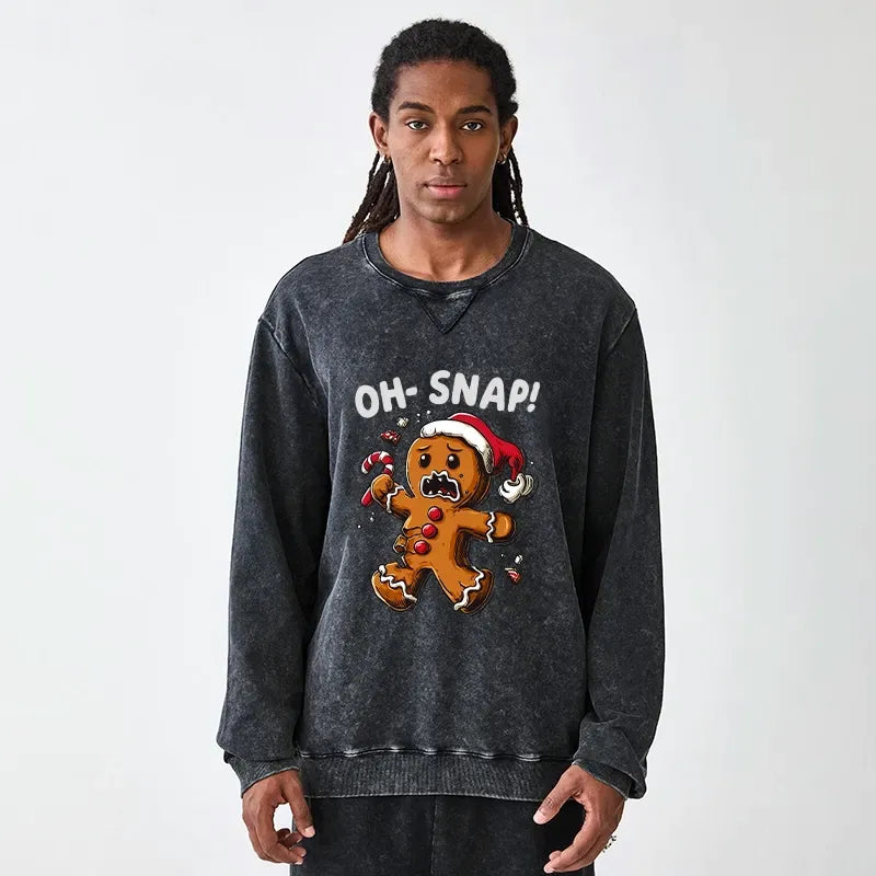 Kyoto-Lion Oh Snap The Gingerbread Man's Christmas Chaos Washed Terry Sweatshirt