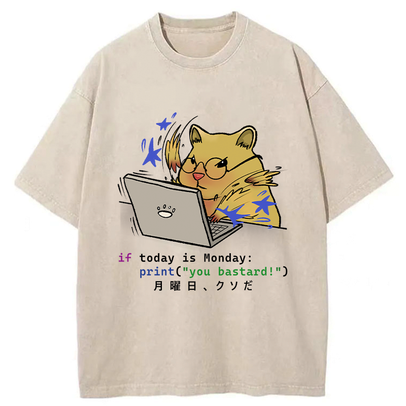 Kyoto-Lion Funny Programmer Hamster Washed T-Shirt