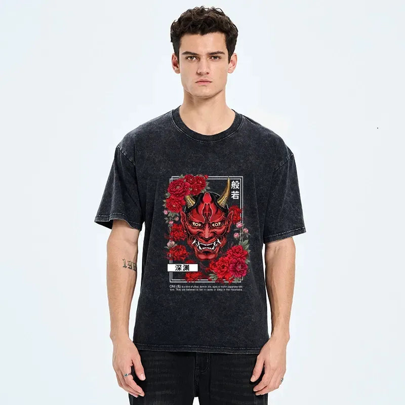 Tokyo?Tiger Cool Oni Floral Art Washed T?-Shirt