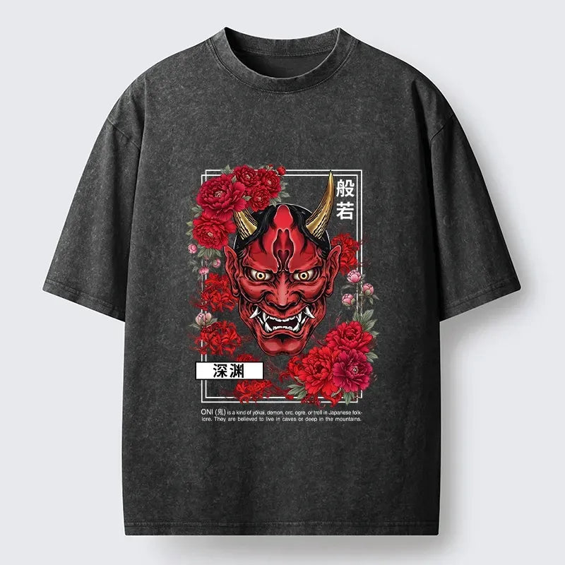 Tokyo?Tiger Cool Oni Floral Art Washed T?-Shirt