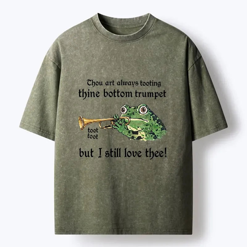 Kyoto-Lion Renaissance Frog Trumpet Funny Meme Washed T-Shirt
