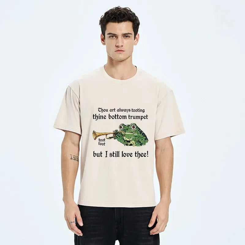 Kyoto-Lion Renaissance Frog Trumpet Funny Meme Washed T-Shirt