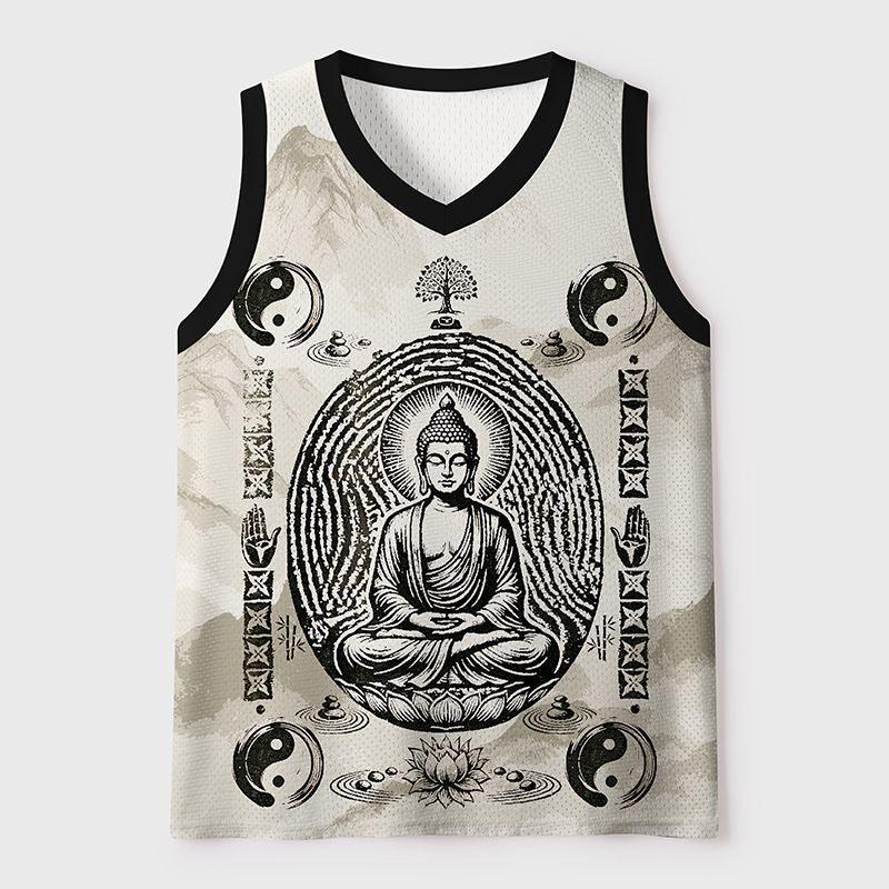 Kyoto-Lion Zen Yin Yang Buddha Mesh Tank Top