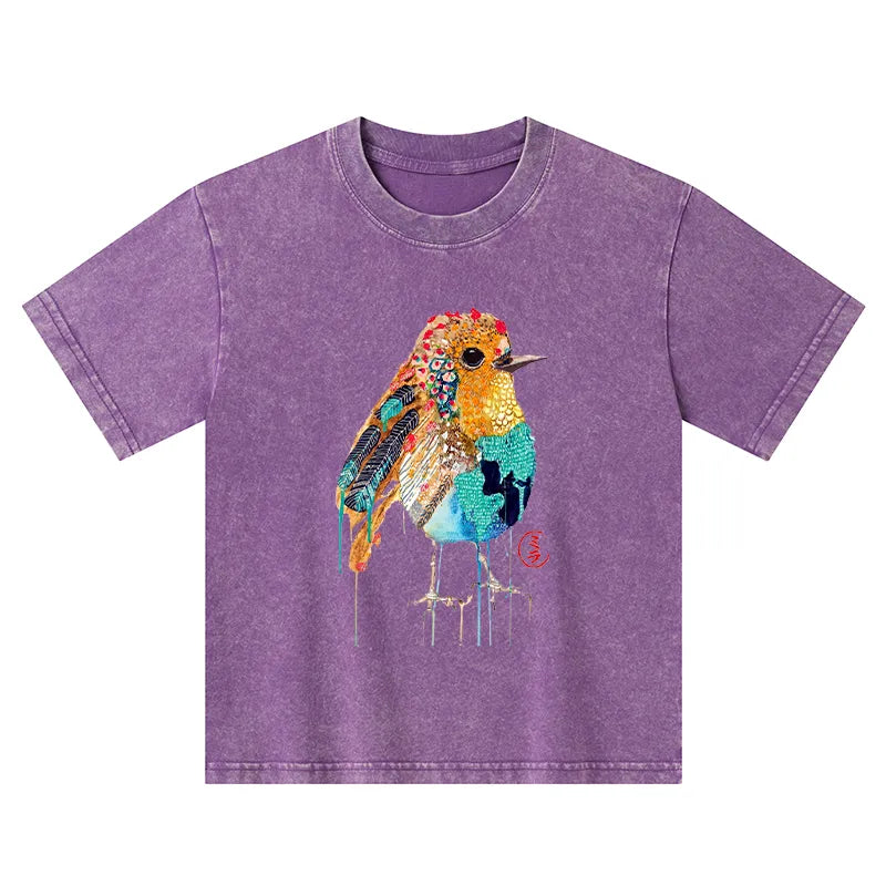 Kyoto-Lion Sparkly Wild Bird Kids Washed T-Shirt