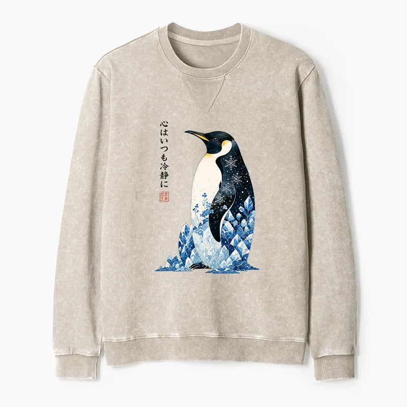 Kyoto-Lion Keep Calm Penguin Washed Terry Sweatshirt