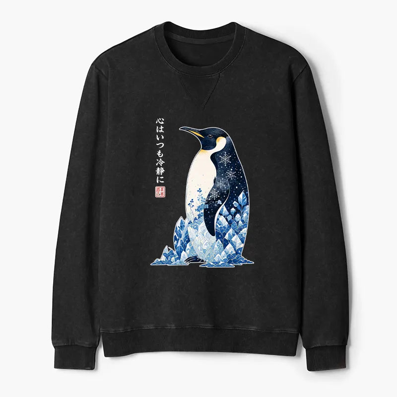 Kyoto-Lion Keep Calm Penguin Washed Terry Sweatshirt