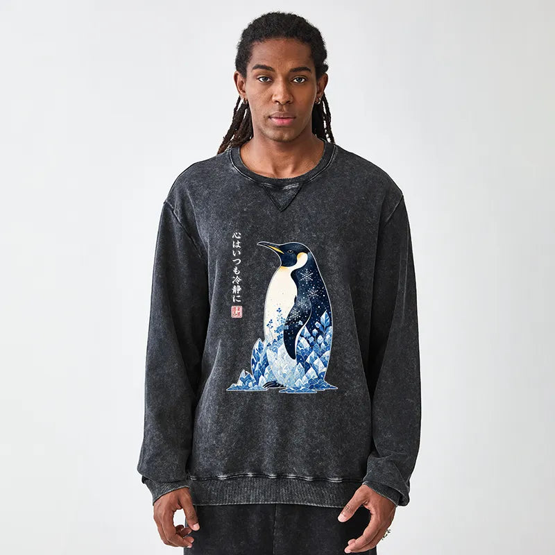 Kyoto-Lion Keep Calm Penguin Washed Terry Sweatshirt
