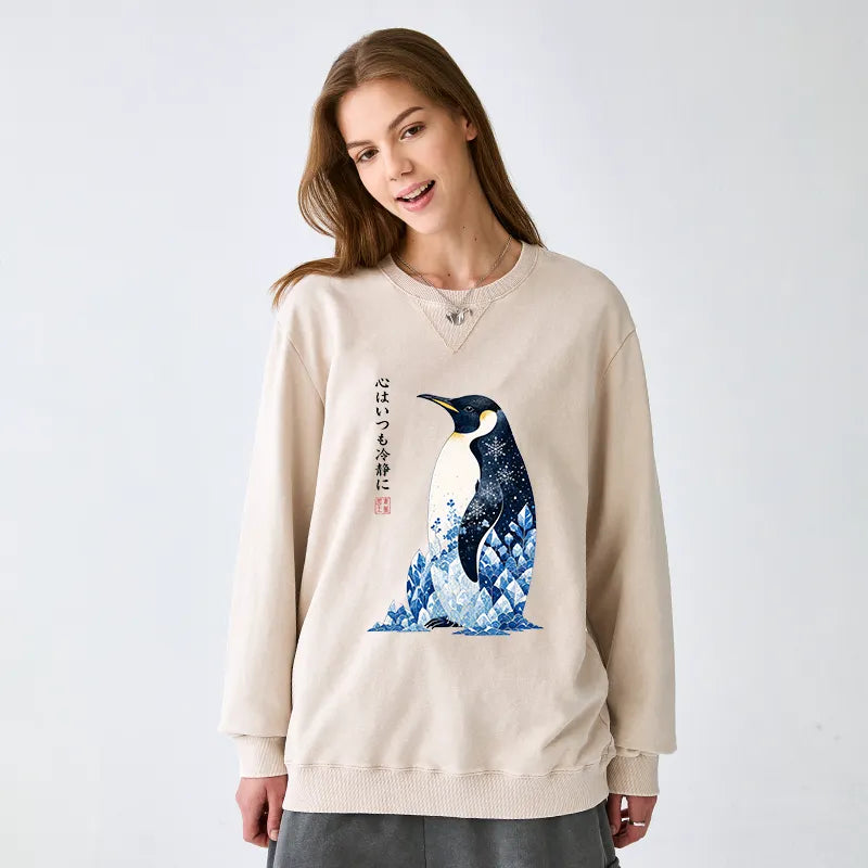 Kyoto-Lion Keep Calm Penguin Washed Terry Sweatshirt