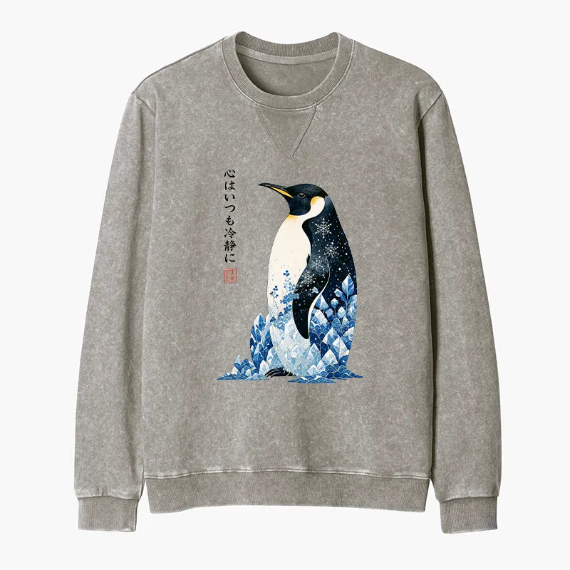Kyoto-Lion Keep Calm Penguin Washed Terry Sweatshirt