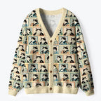 Japanese Cat Headshot Cardigan Sweater