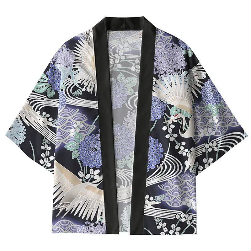Kyoto-Lion Crane And Waves Kimono Cardigan