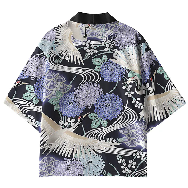 Japanese Kimono Cardigan with Crane Design