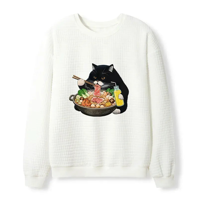 Japanese Black Cat Waffle Sweatshirt