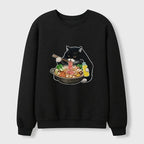 Kyoto-Lion Black Cat Eating Hot Pot Waffle Sweatshirt