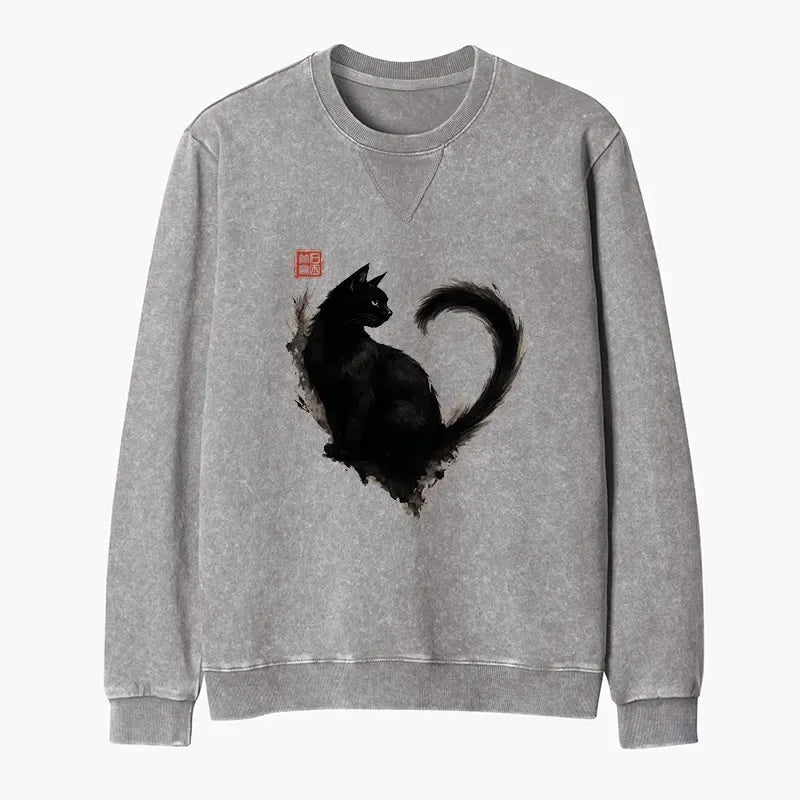 Japanese Vintage Cat Sweatshirt for Casual Wear