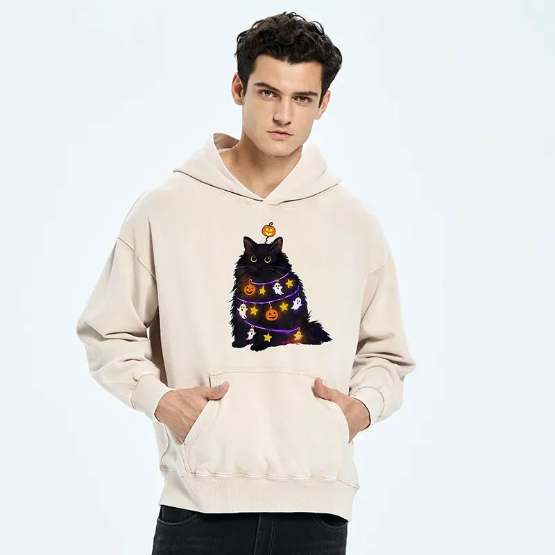 Japanese Cat Washed Hoodie for Daily Wear
