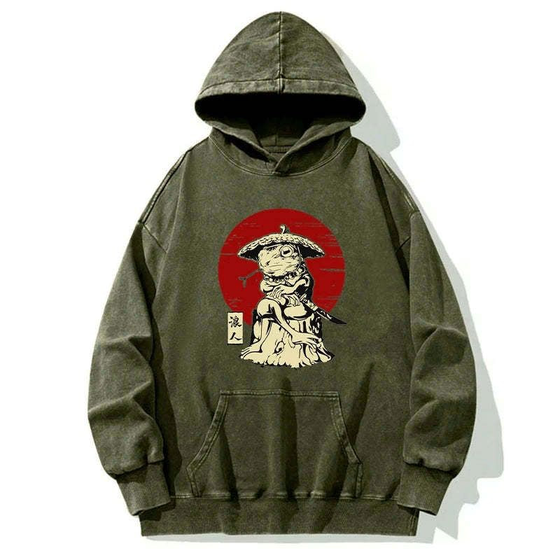 Japanese Frog Samurai Washed Hoodie