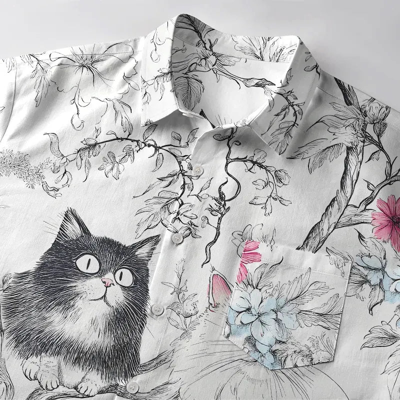 Japanese Cat Button-up Shirt for Daily Wear