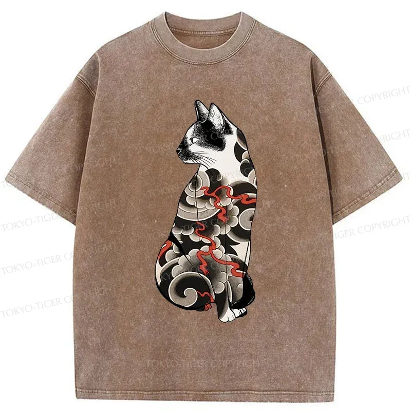 Kyoto-Lion Tattoo Cat Washed T-Shirt