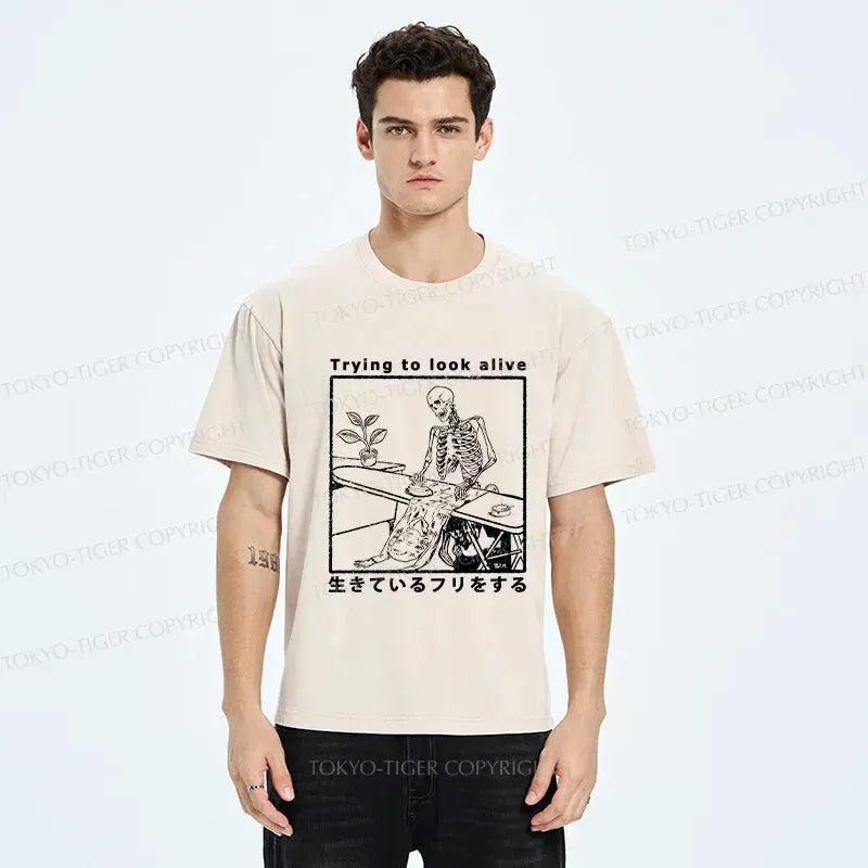 Kyoto-Lion Ironing Shell Washed T-Shirt