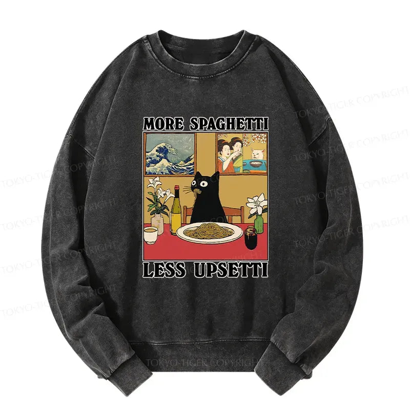Kyoto-Lion Cat Eating Pasta Washed Sweatshirt