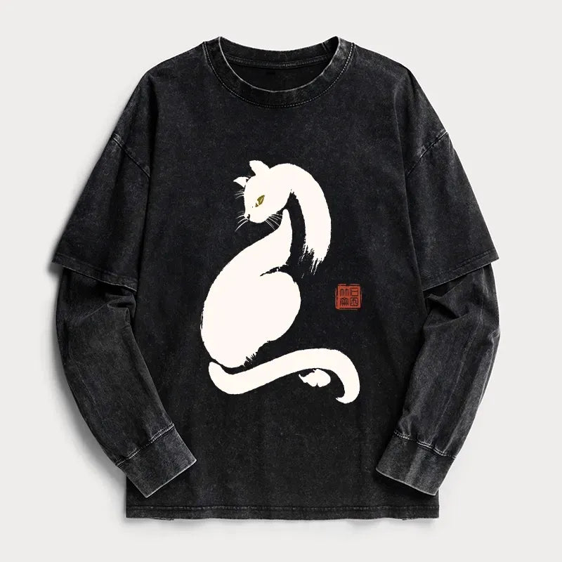 Japanese Vintage Cat T-Shirt for Daily Wear