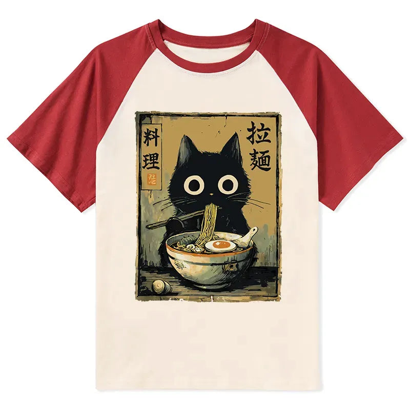 Japanese Cat Eating Ramen Unisex Tee