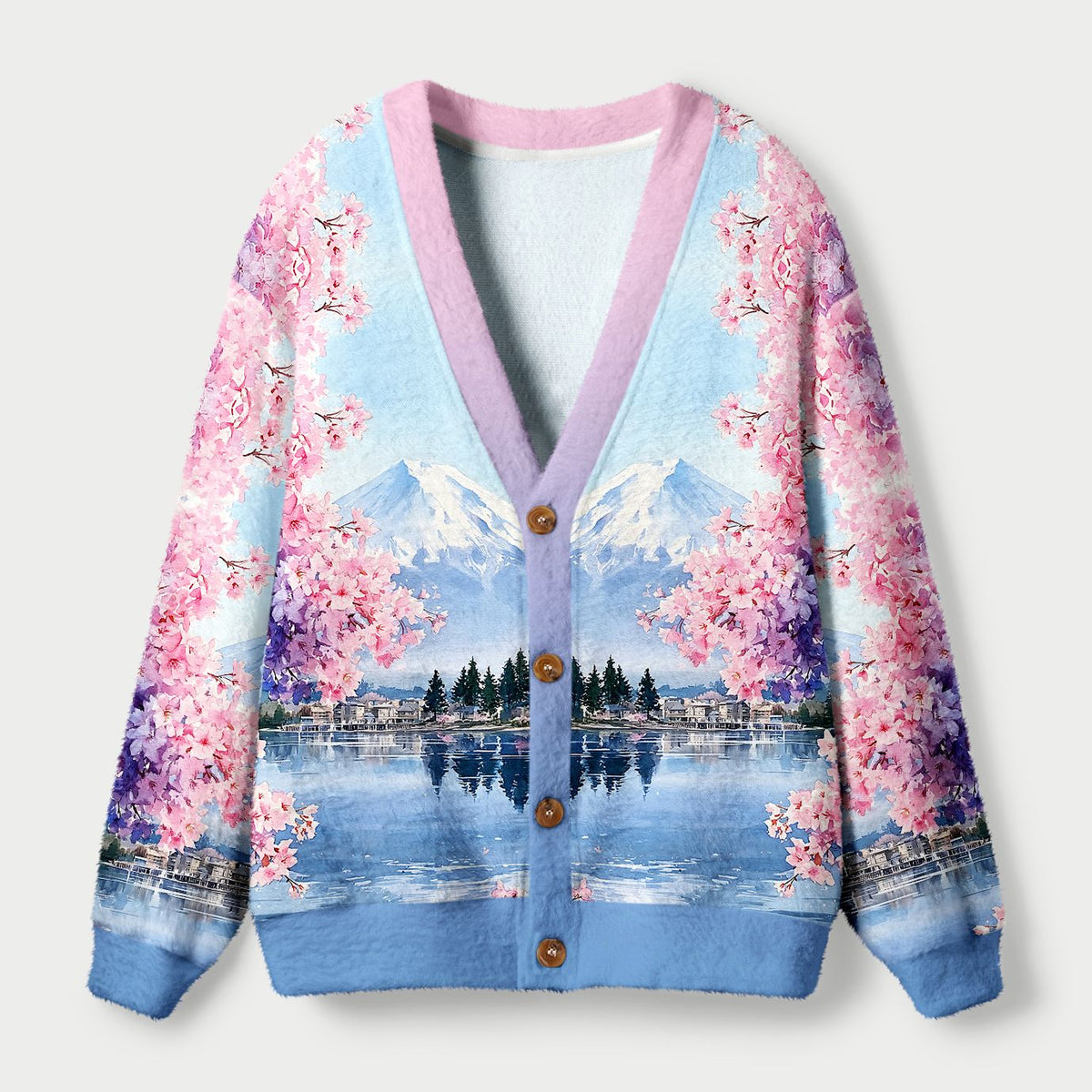 Kyoto-Lion Japan’s Mount Fuji And Cherry Blossoms Ugly Cardigan Sweater