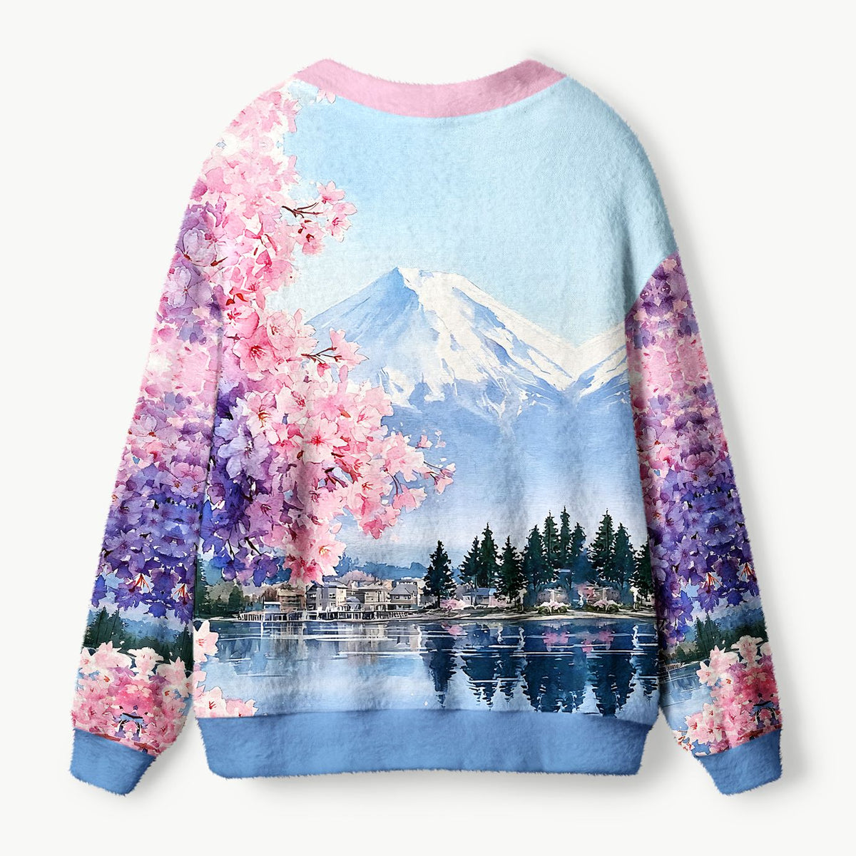 Kyoto-Lion Japan’s Mount Fuji And Cherry Blossoms Ugly Cardigan Sweater