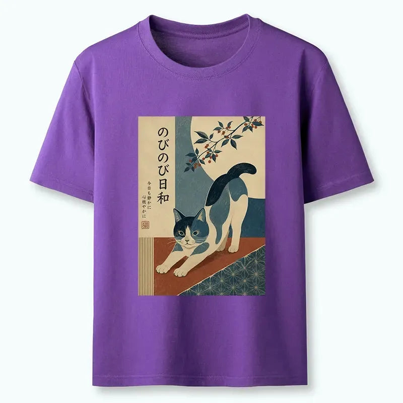 Japanese Vintage Blue Cat T-Shirt for Daily Wear